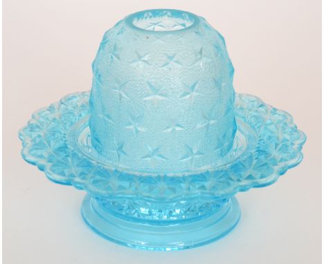 A 19th Century pressed glass Fairy night light with a circular flared edge base below a pressed dome decorated with relief mo