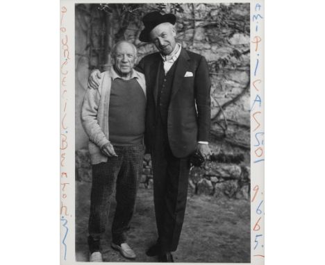 Cecil Beaton (1904-1980)Pablo Picasso et Cecil Beaton, 1965 inscribed 'pour Cecil Beaton. Ami Picasso 9.6.65.' in red and blu