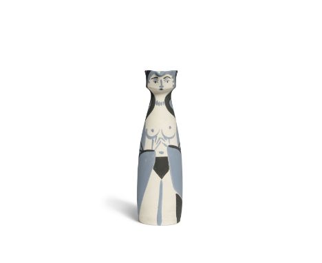 Pablo Picasso (1881-1973)Femme, 1955 stamped Madoura Plein Feu/Edition Picasso (underneath)white earthenware ceramic pitcher 