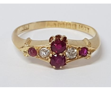 18CT YELLOW GOLD RUBY AND DIAMOND RING, 3G GROSS SIZE O1/2