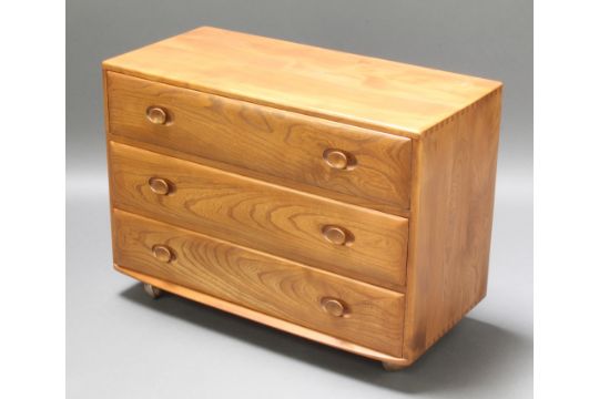 A 1960 S Ercol Windsor Light Elm Chest Of 3 Long Drawers 26 H X
