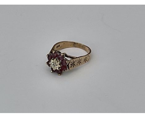 A 9ct ruby and diamond cluster ring, M.