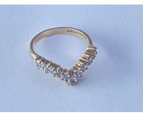 9ct gold with bonev ring set with CZ. Approx 3g. Ring size approx R/Q.