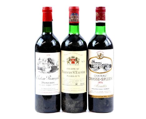 Three bottles of red wine to include one bottle of Chateau Malescot St Exupery Margaux, 1974 vintage. Bottle no. 08147. One b