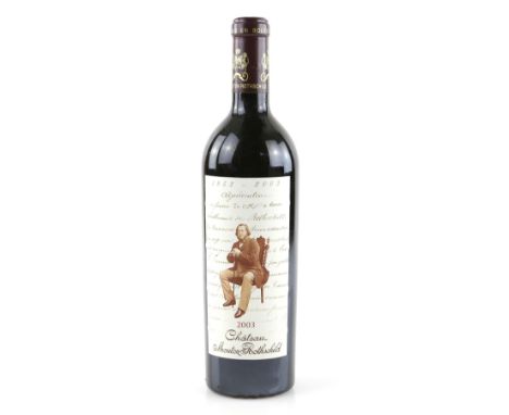 One bottle of Chateau Mouton Rothschild, Premier Cru, Pauillac, 2003 vintage red wine.   