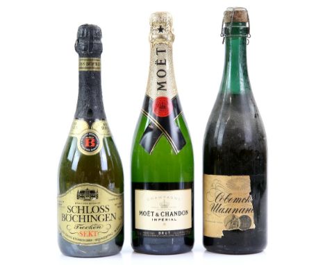 Three bottles of Champagne and Sparkling Wine to include one bottle of Moet &amp; Chandon Imperial Brut Champagne 75cl, one b