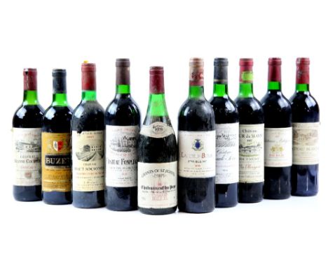 Ten bottles of red wine to include one bottle of Chateau Branne Courreau Bordeaux 1990 vintage, one bottle of Chateau Blaigna