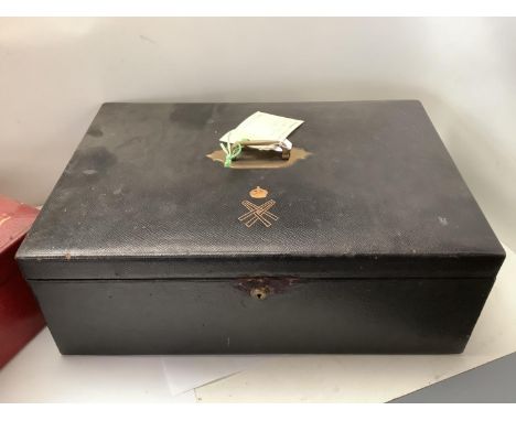 Red leather case "The First Commonwealth of Works 1905". Condition: General wear, locked shut &amp; a black leather Governmen