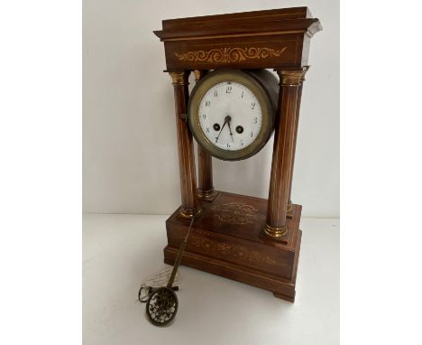 Rosewood inlaid mahogany Portico clock, German, circa 1835, 43cmH Condition - wear and minor losses to case 