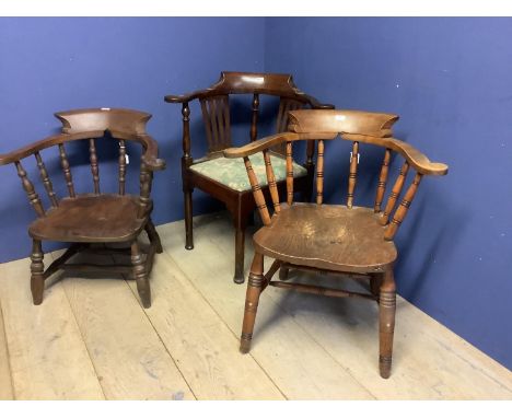 Victorian elm club arm chair &amp; another (cut down) &amp; a Georgian oak corner arm chair. Condition: General wear, some ol