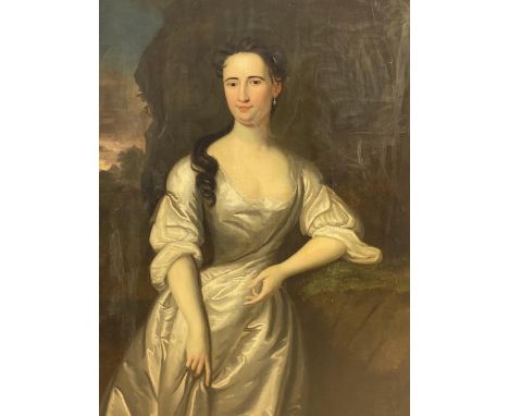 C18/19th Oil on canvas, "Portrait of a Lady", 125 x 99.5cm , Condition Report - cleaning marks across the canvas (re-lined)