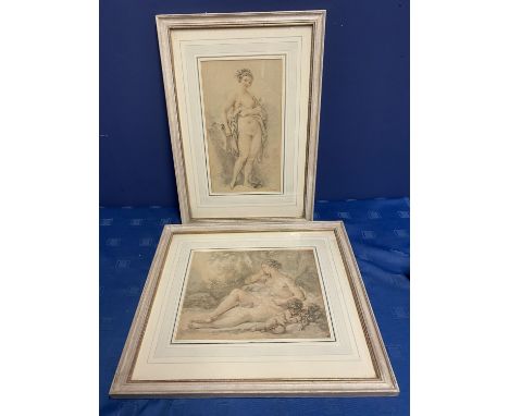 After Francois Boucher, two Limited edition Italian engravings, "Portrait, nude ladies" label verso to one, both blind stampe