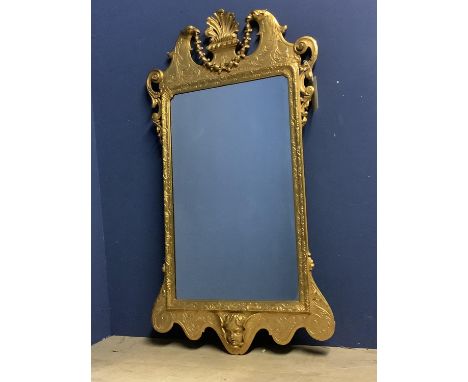 Late C18th giltwood and gesso wall mirror with oblong shallow bevelled plate 75 x 46 &amp; 120cm x 67cm inc. frame, with an o