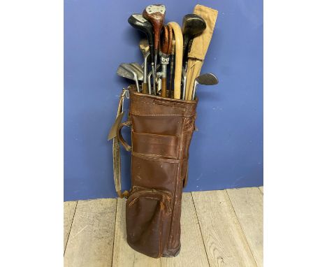 Vintage golf clubs in leather bag - all worn 