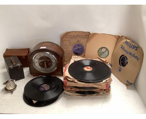 Qty of old records, mantle clock, The Dalvey Voyager clock &amp; vintage Kodak camera 