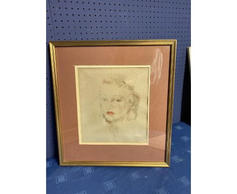 Watercolour, "Portrait of a Girl", Signed Augustus John, 1930, 26.5 x 23.5, framed and glazed, Condition - fair- a few marks 