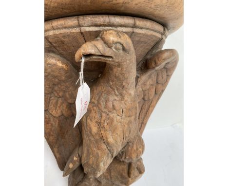 Carved oak eagle wall bracket, probably German 34cm H. Condition: General wear, old shrinkage cracks 