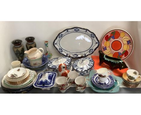 Qty of china including 2 x Dean's Burslem Cambridge serving dishes, platter, old Willow plates, Wedgewood serving dish, 2 x R