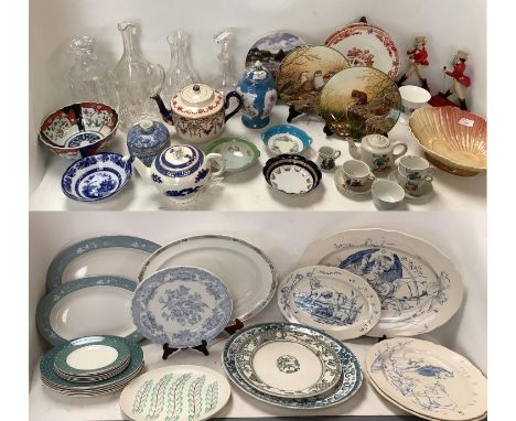 Quantity of china and glass to include: Royal Cauldon Chinese Dragon pattern tea pot, Royal Doulton Madras pattern bowls, Wed