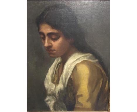 C20th Oil on canvas, "Portrait of an Algerian girl", attributed to W L Hankey (1869-1952), 53.5 x 42.5cm in gilt frame Condit