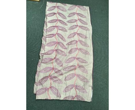 Single panel curtain, Colefax &amp; Fowler fabric, beige with purple embroderie, chenille lining.  Drop 294 cm x width 142 cm