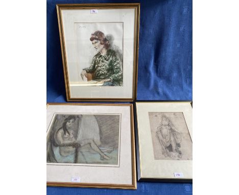 Framed and glazed crayon sketch  "Nude"  titled verso Cyral Ross crayon sketch 1951. Framed and glazed black and white print 