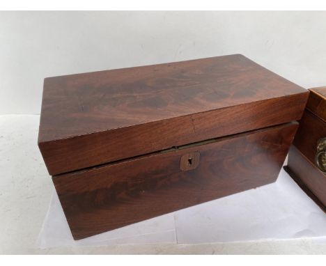 Regency inlaid mahogany sarcophagus tea caddy with 2 lidded compartments &amp; ring handles 31cm L Condition: Fair, original 