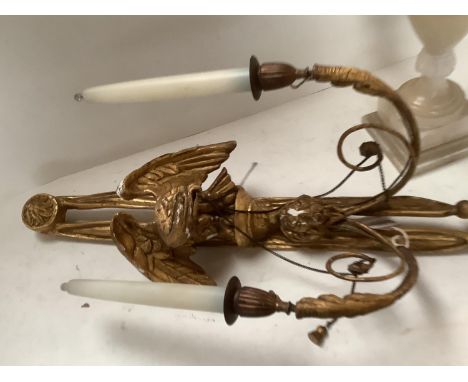 Regency Gesso, twin branch applique with large eagle finial approx 70 cm H (Condition some wear to surface and losses )  and 