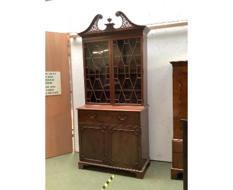 Large George III mahogany secretaire bookcase with astragal glazed doors, fitted lower shelves &amp; drawers below a fitted s