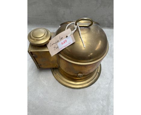 Small C19th German brass Gimbled marine compass with candle light, C Plath, Hamburg, Germany.  The base 17cm diam. The glass 