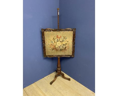 William IV rosewood tapestry pedestal pole screen, 62 x 65cm. Condition: good, general wear. 