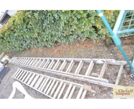 A tall extending aluminium ladder