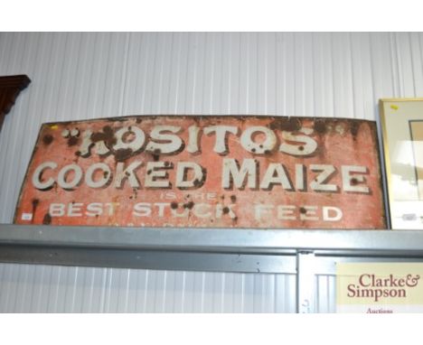 A Kositos "Cooked Maize is the Best Stock Feed" enamel sign