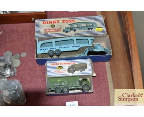 Two boxed Dinky toys, in original boxes; including a Calmore car transporter (982)  and a Dinky super toys 10tonne army truck