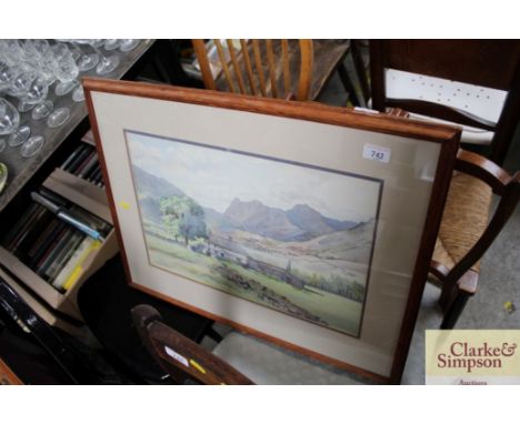 After R Hugh-Jones watercolour study of a mountainous scene 