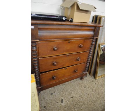 VICTORIAN MAHOGANY SCOTCH CHEST WITH FOUR DRAWERS WITH TURNED KNOB HANDLES, 110CM WIDE
