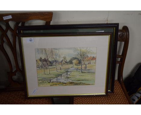 RON NEWSTEAD, PEACOCK HOUSE, OLD BEETLEY, WATERCOLOUR, TOGETHER WITH M PORTER, STUDY OF A VILLAGE SCENE WITH FORD, F/G, LARGE