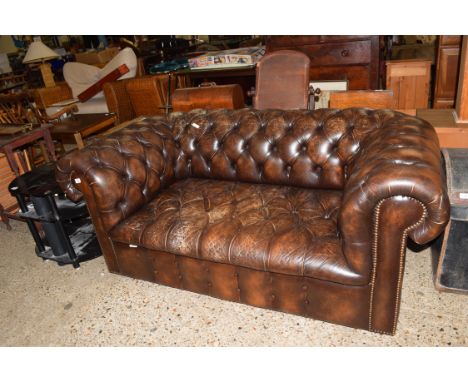 VINTAGE BROWN LEATHER CHESTERFIELD TWO-SEATER SOFA
