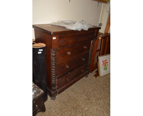 VICTORIAN MAHOGANY FOUR DRAWER SCOTCH CHEST WITH TURNED HANDLES, 108CM WIDE