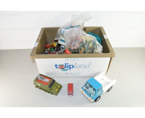 BOX CONTAINING VINTAGE TOY VEHICLES ETC