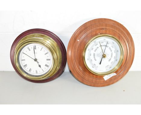 METAMEC BRASS CASED CLOCK TOGETHER WITH A MODERN BAROMETER