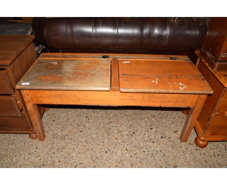 VINTAGE BEECHWOOD SCHOOL DESK ON SHORT LEGS, 101CM WIDE