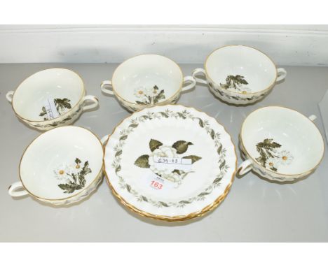 QTY OF ROYAL WORCESTER ENGADINE SOUP CUPS AND SAUCERS