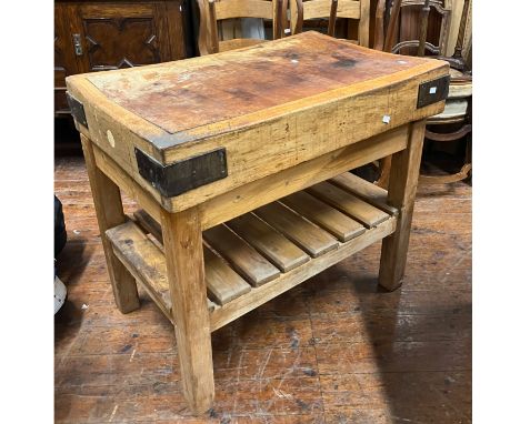 Genuine butchers block complete with farmhouse style wooden frame and shelf under&nbsp; 83cms h x 92cms w x 63cms d