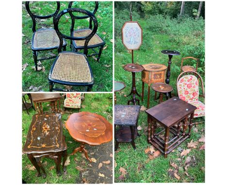 Dealer lot of&nbsp; 16 small items&nbsp; including small Ercol style chair, lamp tables, plant stand, small gilt edged cupboa