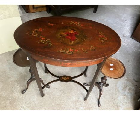 Late Victorian / Edwardian occasional table with shelf under, on tapered legs with spade feet. pls two pedestal wine/lamp tab