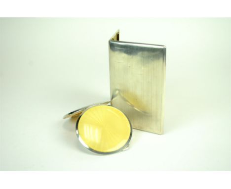A silver and yellow guilloche enamel compact, Adie Brothers, Birmingham 1937, of circular form, together with a silver cigare
