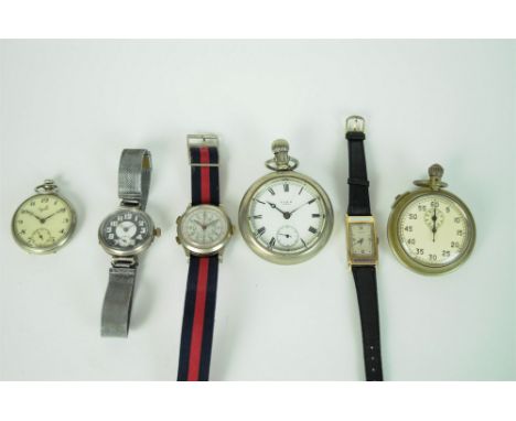 A collection of timepieces to include a plated base metal TARA sport, an Elgin open faced silveroid pocketwatch, a dennison c