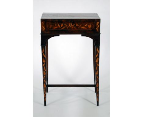 A small 19th century Dutch floral marquetry inlaid mahogany veneered side table, the single frieze drawer above four tapering