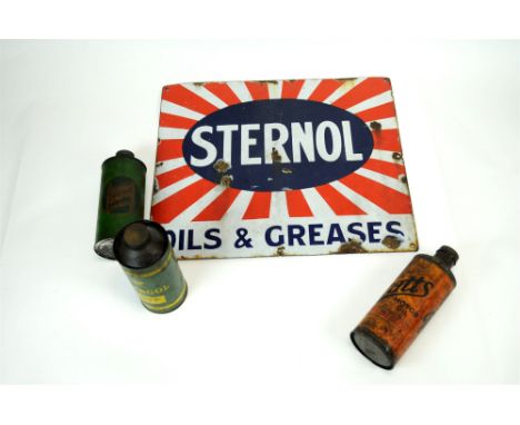 An early 20 th century printed enamel sign, Sternol oils and greases, the central white lettering on a blue lozenge within a 